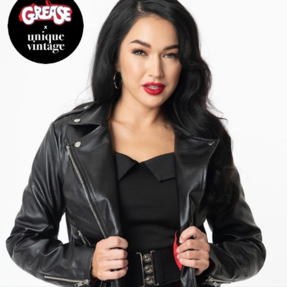 Unique Vintage Jackets & Blazers - 🅕🅡 Unique Vintage x Grease Crop Vegan Faux Leather Biker Moto Sandy Jacket XS